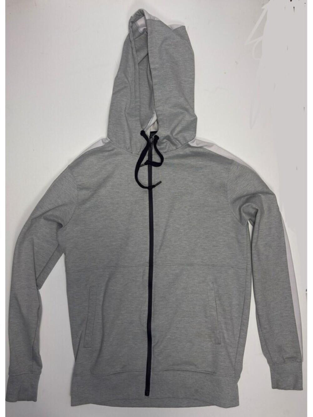 Bleed & Me gray zip hoodie with white stripes